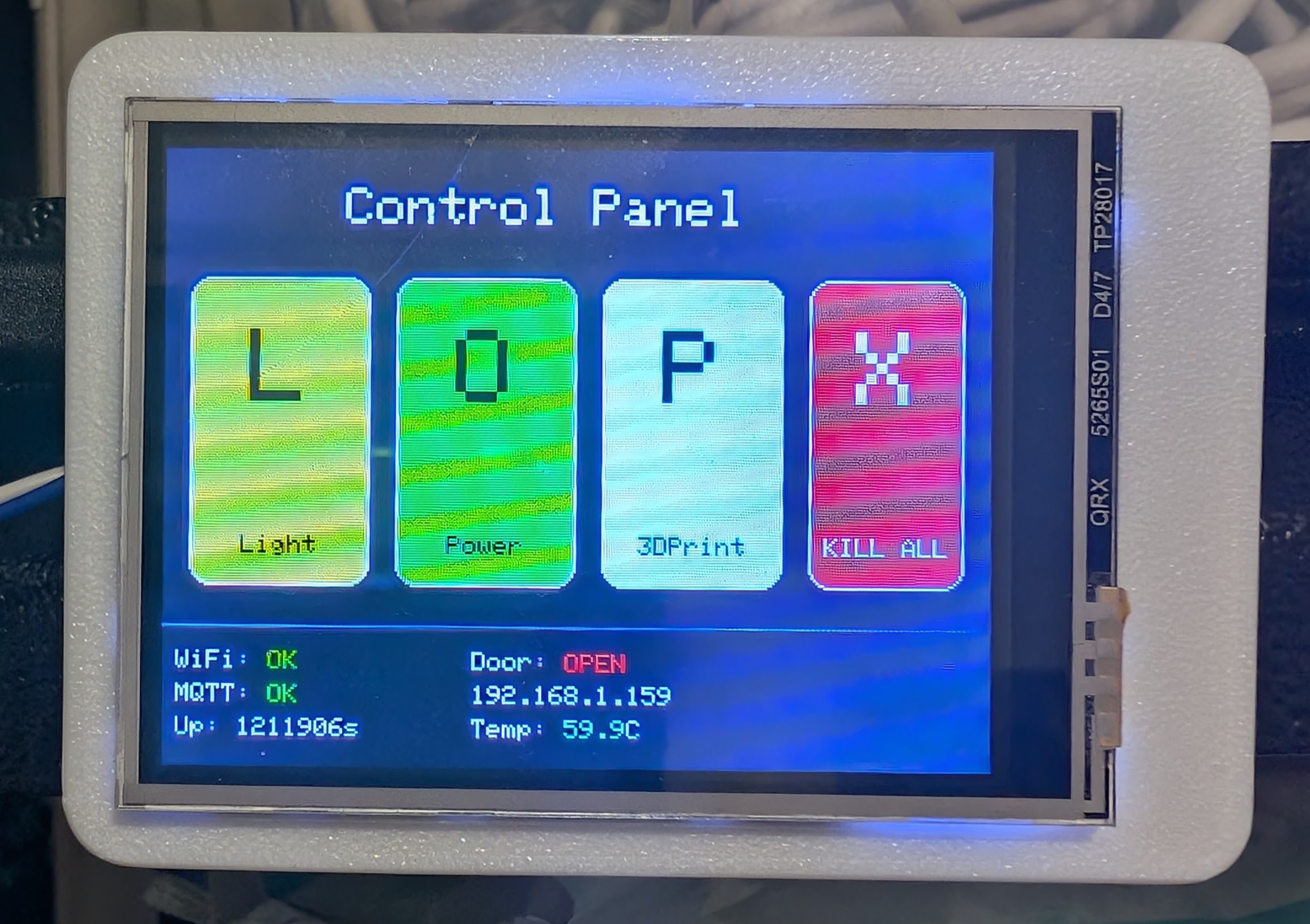 Office touch panel showing MQTT status and temperature reading